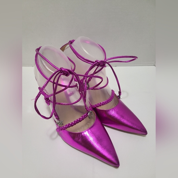 SCHUTZ Shoes - Schutz Lunah Metallic Bright Violet Lace Up Strappy High Stiletto Heels Size 8.5